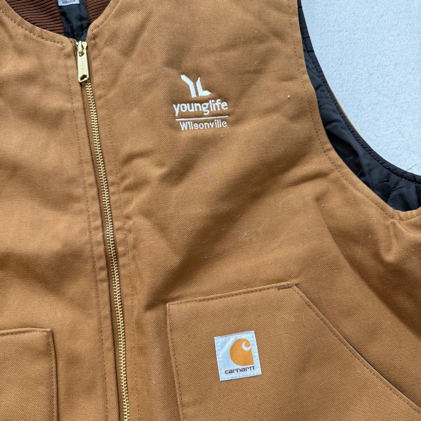 Carhartt Young Life Unionville Men's Brown Canvas Duck Vest Quilt Lined Size XL