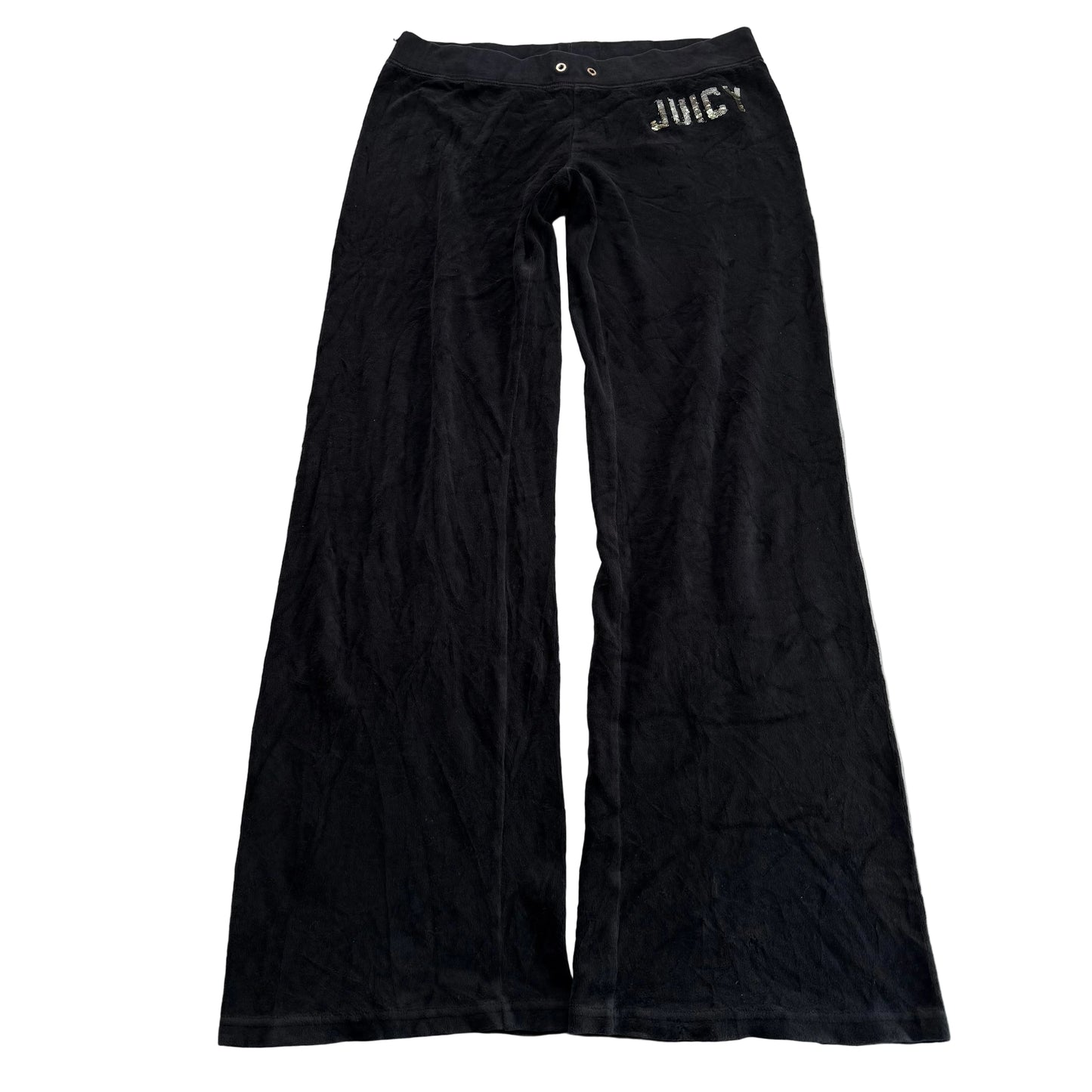 Juicy Couture Women's Black Velour Flared Track Pant Casual Sequin Logo Size W32