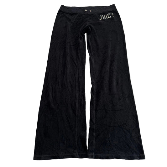Juicy Couture Women's Black Velour Flared Track Pant Casual Sequin Logo Size W32