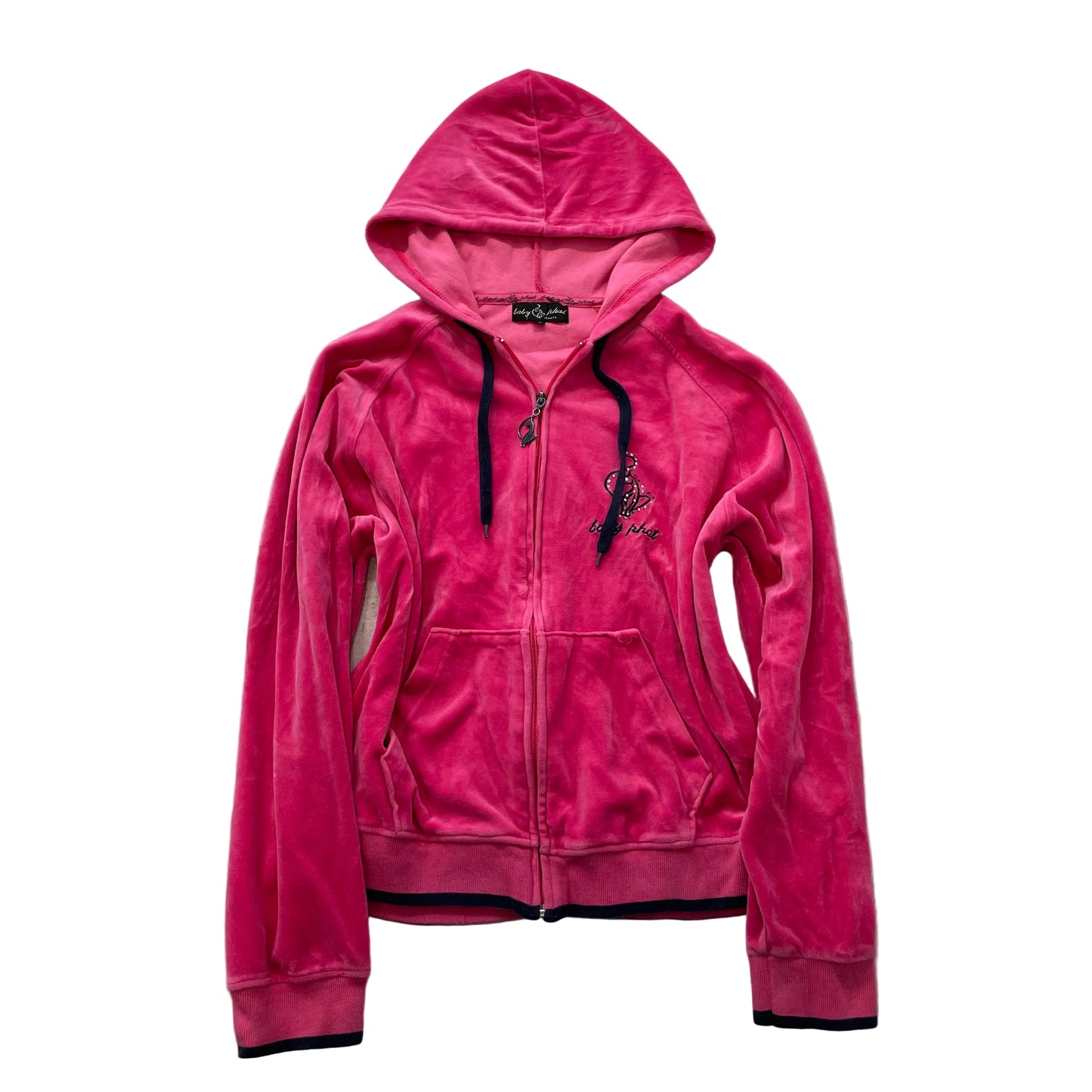 Baby Phat Women's Hot Pink Velour Zip-Up Hoodie Drawstrings Cat Logo Size 3XL