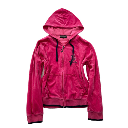 Baby Phat Women's Hot Pink Velour Zip-Up Hoodie Drawstrings Cat Logo Size 3XL