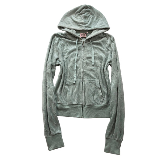 Vintage Juicy Couture Women's Sage Green Velour Zip-Up Hoodie Pockets Y2k Size S
