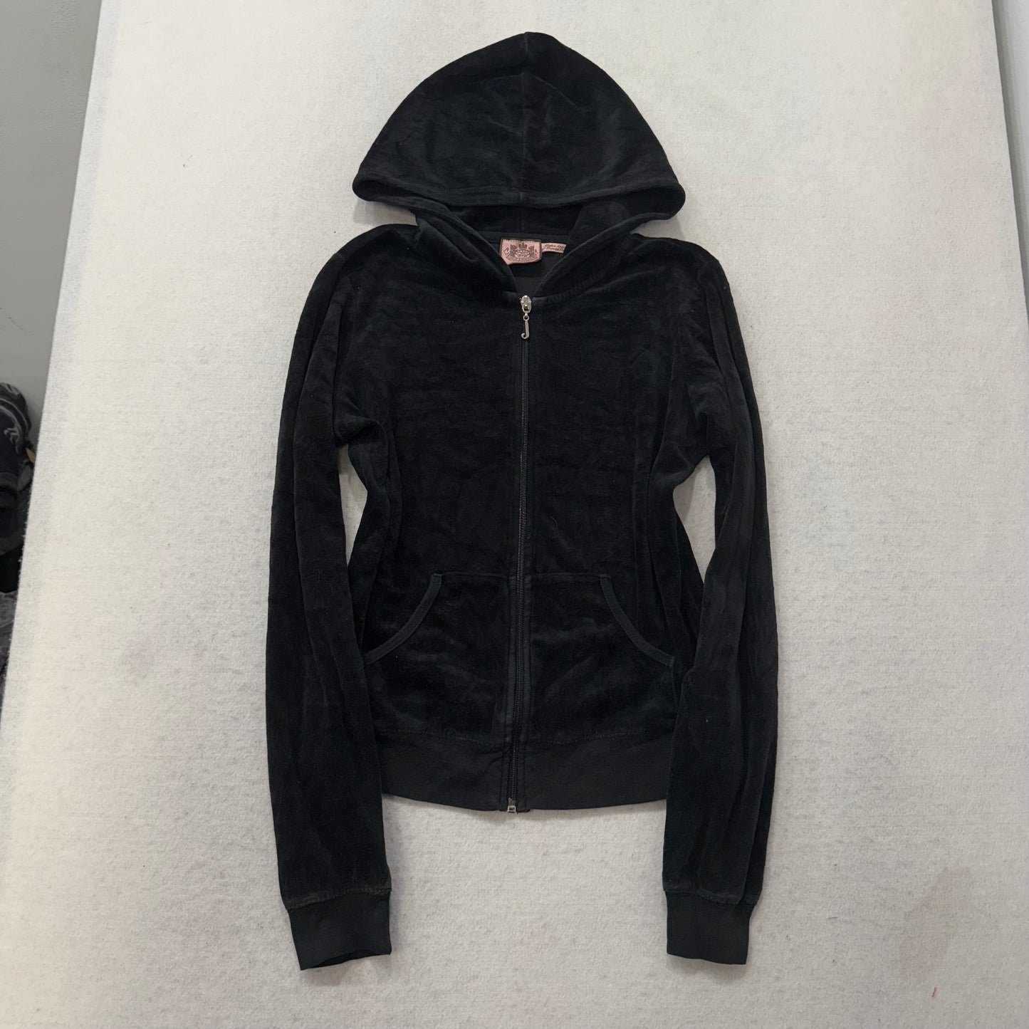 Vintage Juicy Couture Black Velour Tracksuit Set Zip Up Hoodie & Pant Y2K Size S