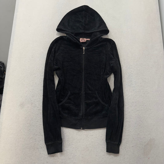 Vintage Juicy Couture Black Velour Tracksuit Set Zip Up Hoodie & Pant Y2K Size S