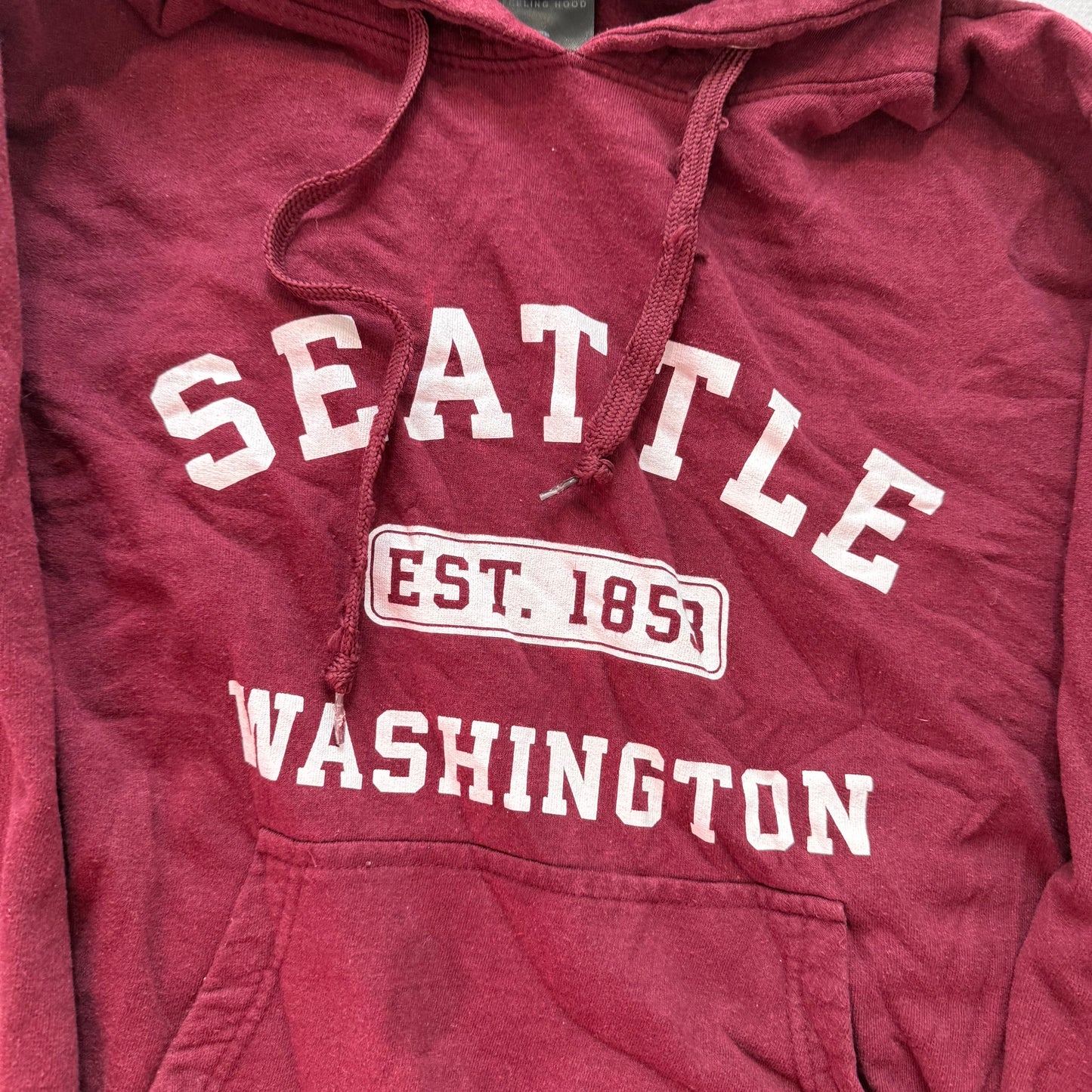 Feeling Hood Seattle Washington Unisex Maroon Pullover Hoodie Graphic Y2k Size S