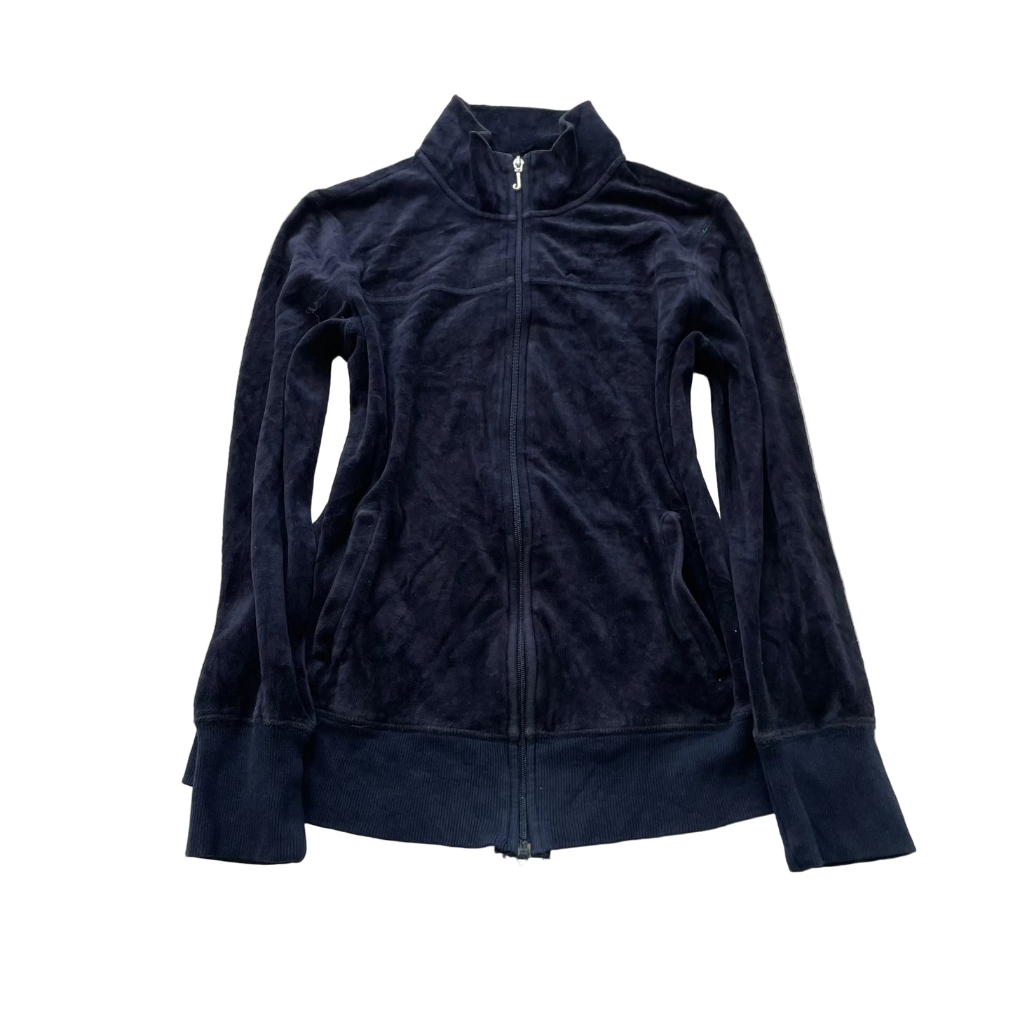 Vintage Juicy Couture Women's Navy Velour Zip-Up Track Jacket Performance Size L