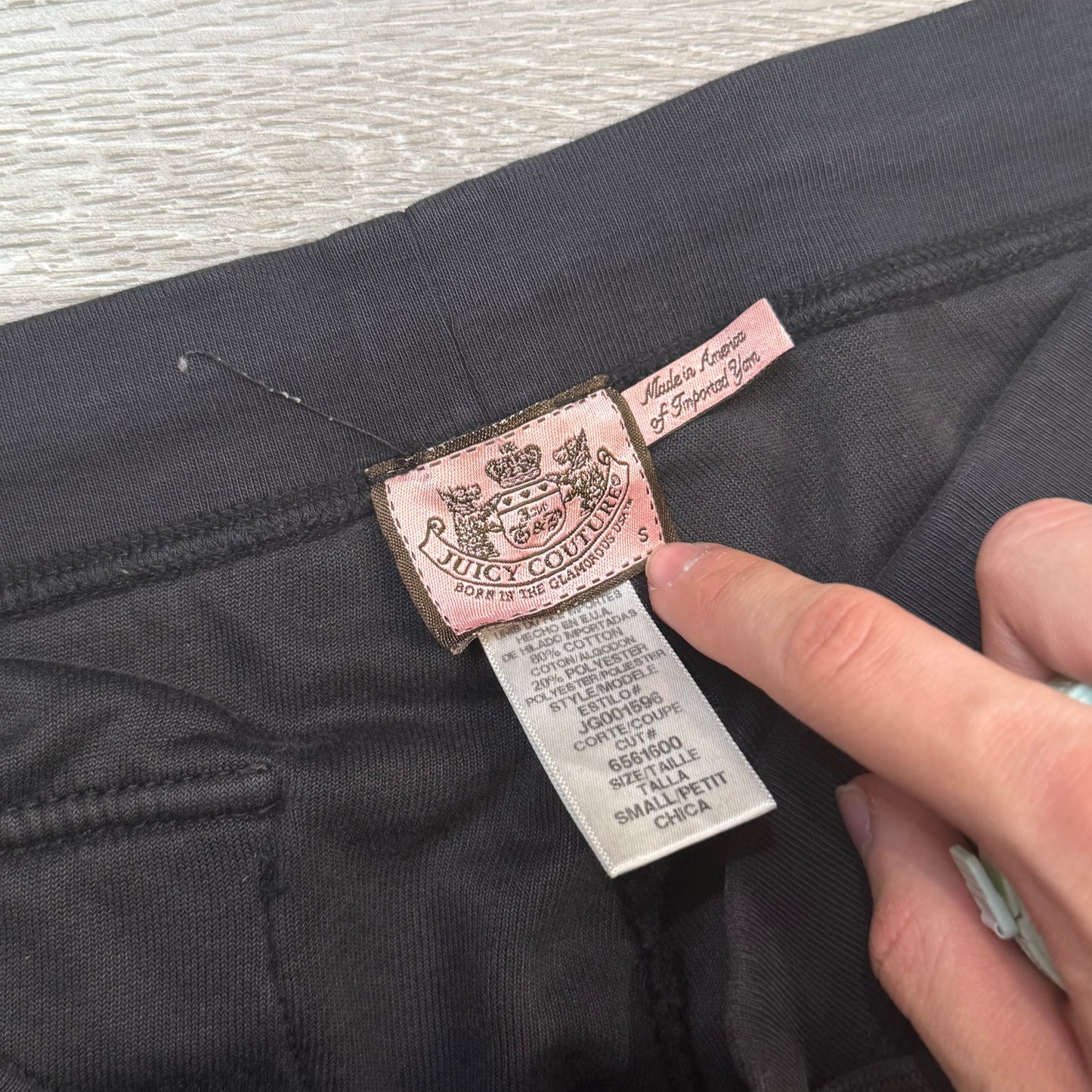 Vintage Juicy Couture Women's Black Terry Cloth Flared Track Pant Pockets Size S