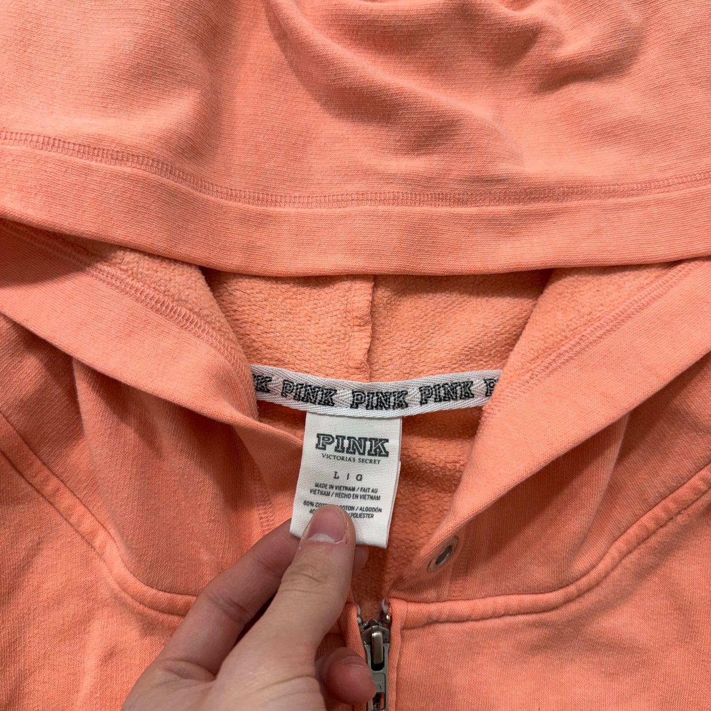 PINK Victoria's Secret Women's Peach Zip-Up Hoodie Long Sleeves Dog Logo Size L
