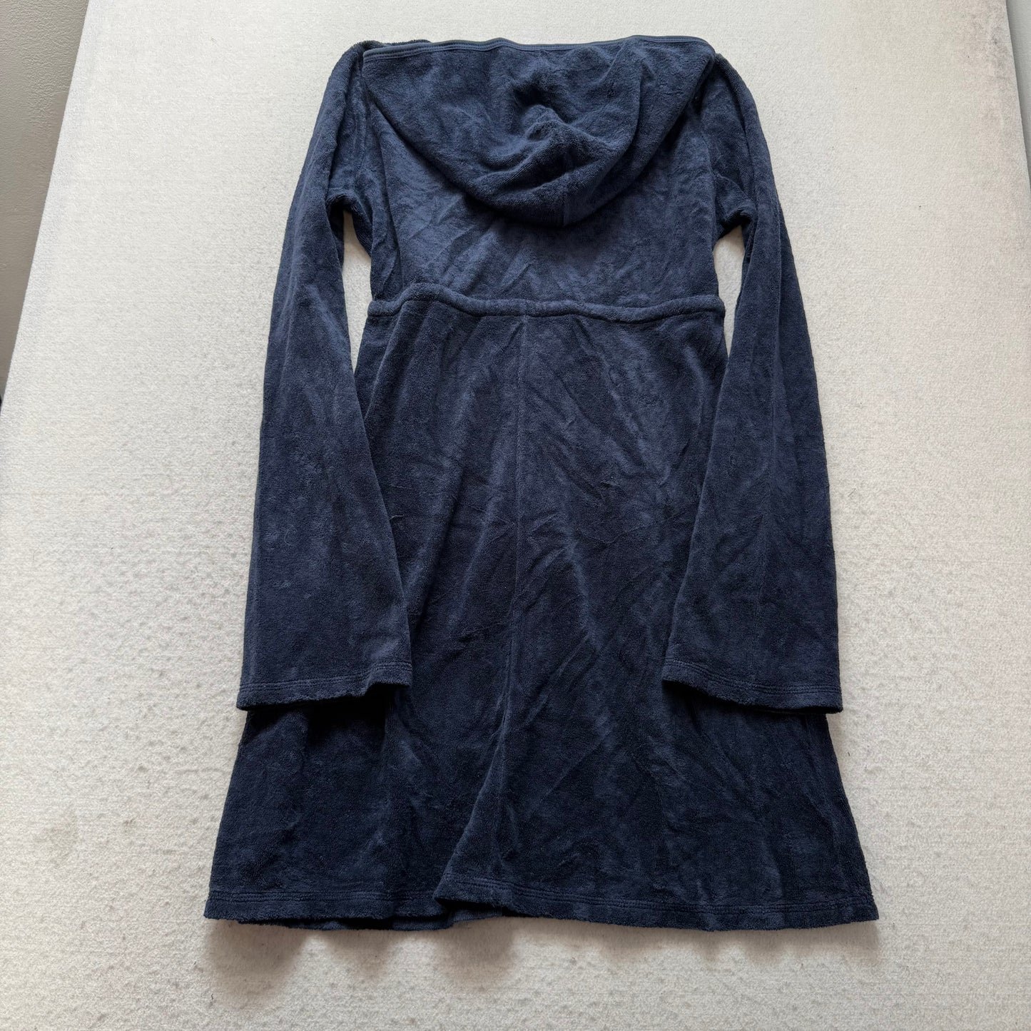 Juicy Couture Women Navy Terry Cloth Zip-Up Hooded Flare Dress Drawstring Size M