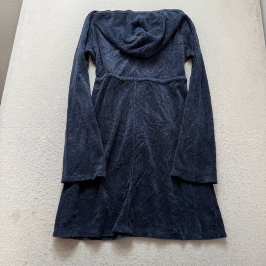 Juicy Couture Women Navy Terry Cloth Zip-Up Hooded Flare Dress Drawstring Size M