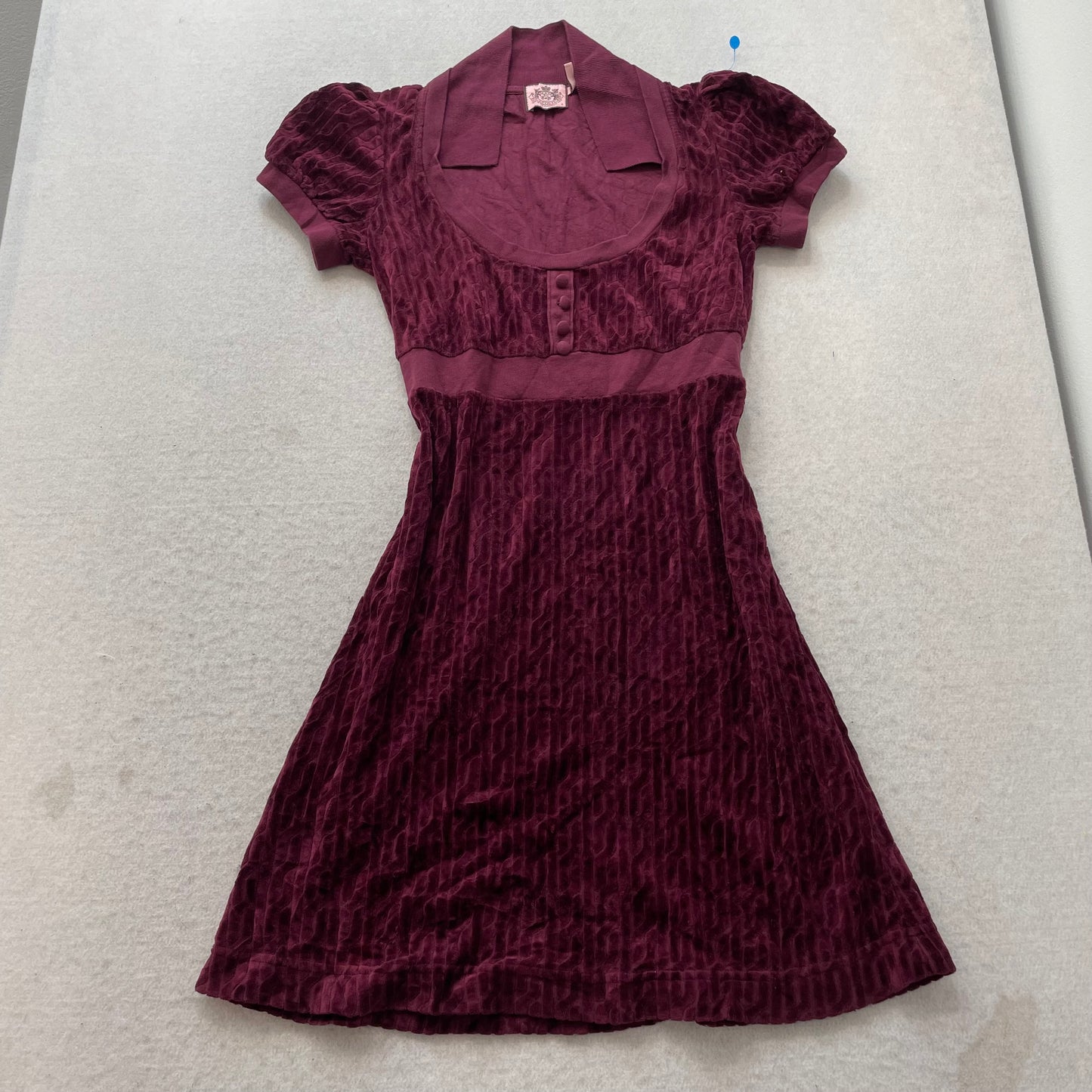 Vintage Juicy Couture Women Burgundy Velour Mini Dress Scoop Neck Classic Size S