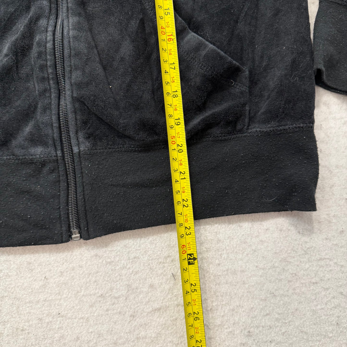 Juicy Couture Women's Black Velour Zip-Up Hoodie Drawstring Pockets Y2k Size M