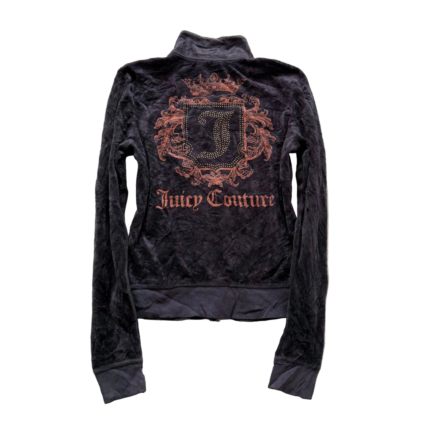 Juicy Couture Womens Deep Plum Velour Zip Up Track Jacket Rhinestone Logo Size M