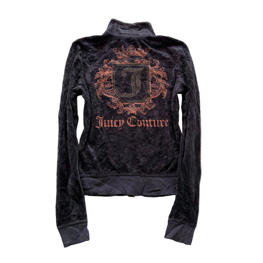 Juicy Couture Womens Deep Plum Velour Zip Up Track Jacket Rhinestone Logo Size M