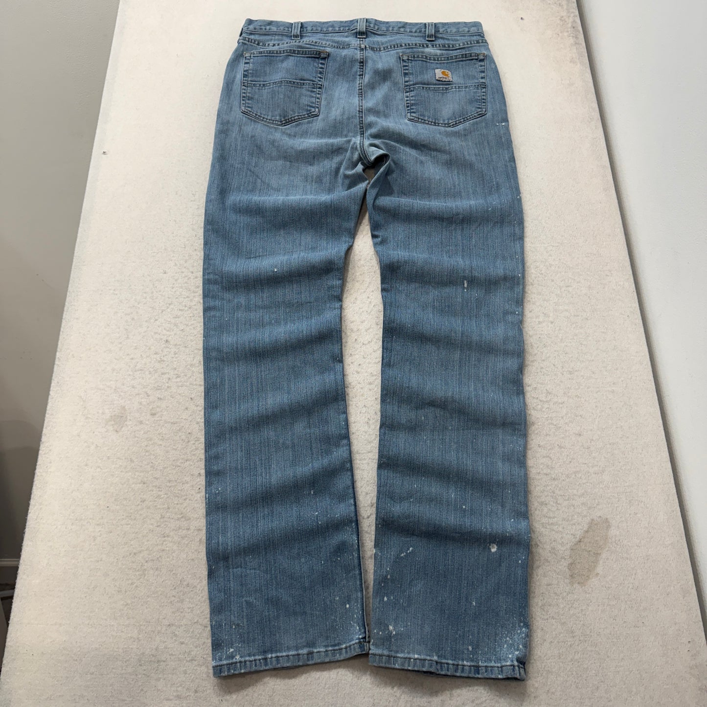 Carhartt Men's Blue Straight Denim Jeans Pockets Paint Splatter Workwear - 38x36
