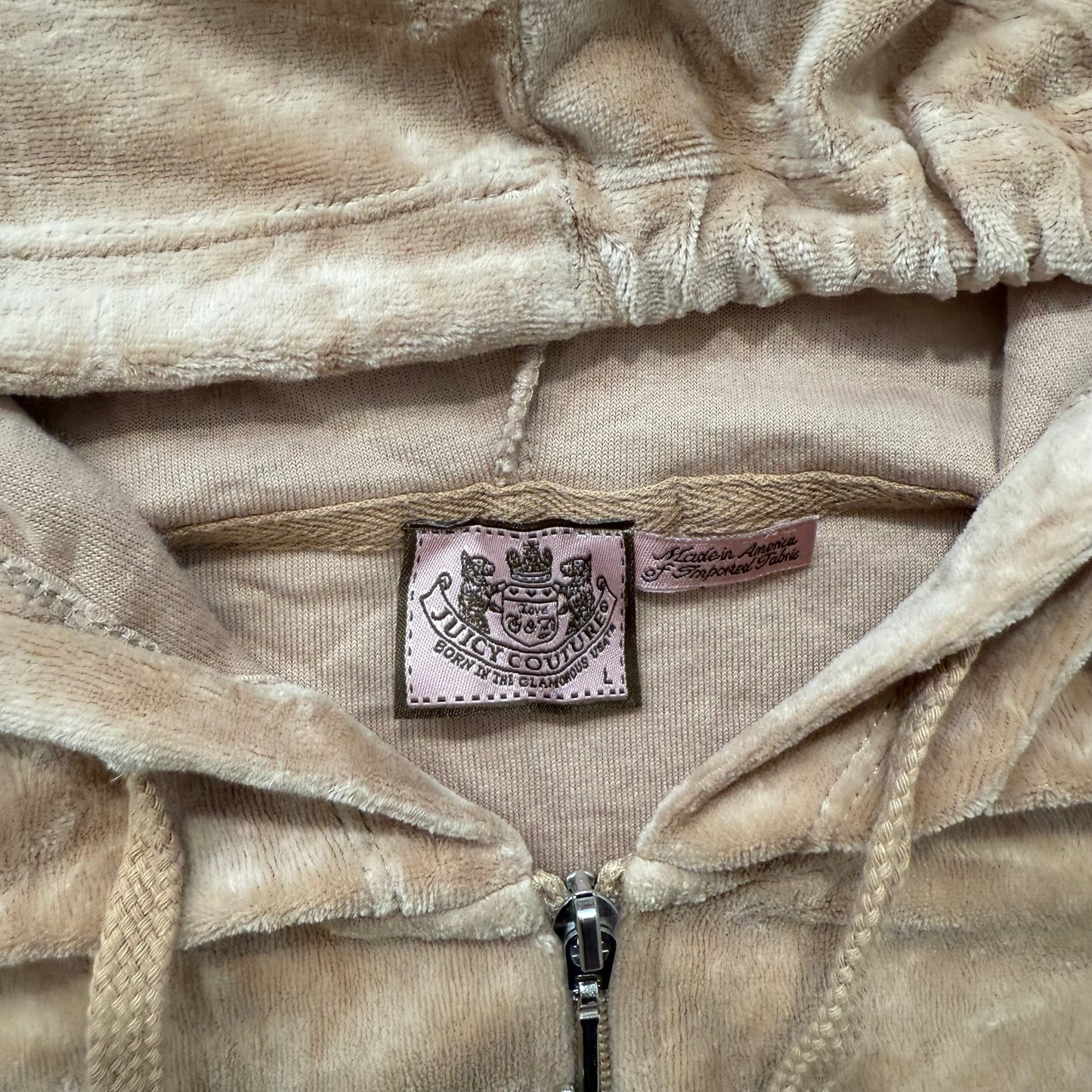 Vintage Juicy Couture Womens Camel Velour Zip Up Hoodie Loungewear Preppy Size L