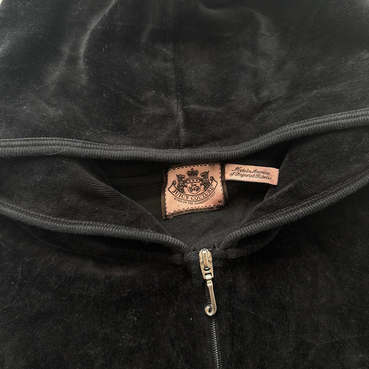 Juicy Couture Women's Jet Balck Velour Full Zip Hoodie Loungewear Pockets Size M