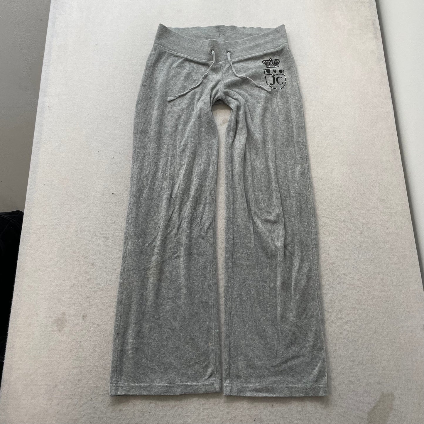 Vintage Juicy Couture Women Gray Velour Tracksuit Set Hoodie & Flare Pant Size S