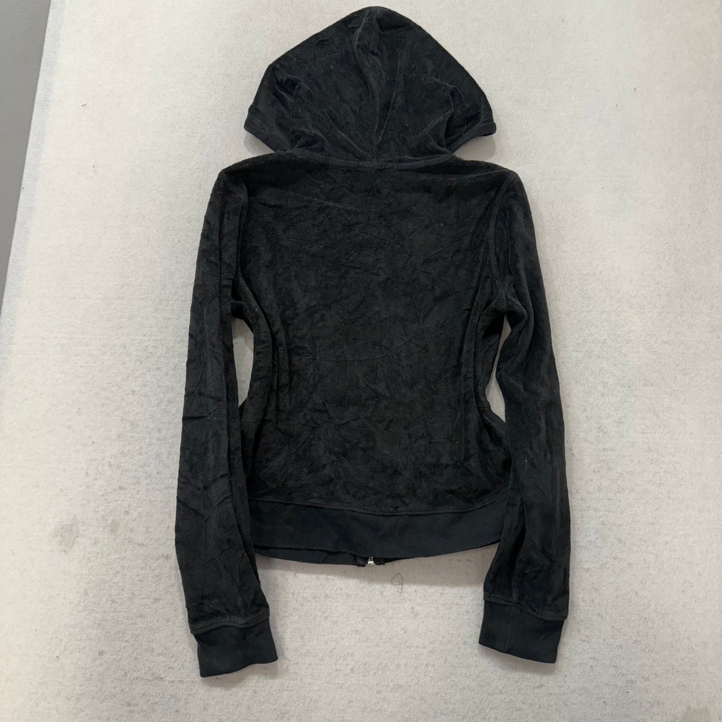 Vintage Juicy Couture Women's Black Velour Full Zip Hoodie Loungewear Y2K Size S