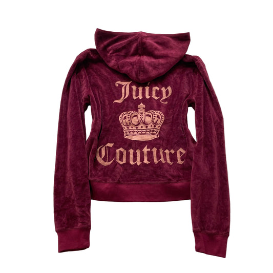 Juicy Couture Womens Maroon Velour Full Zip Hoodie Pockets Y2k Crown Logo Size M