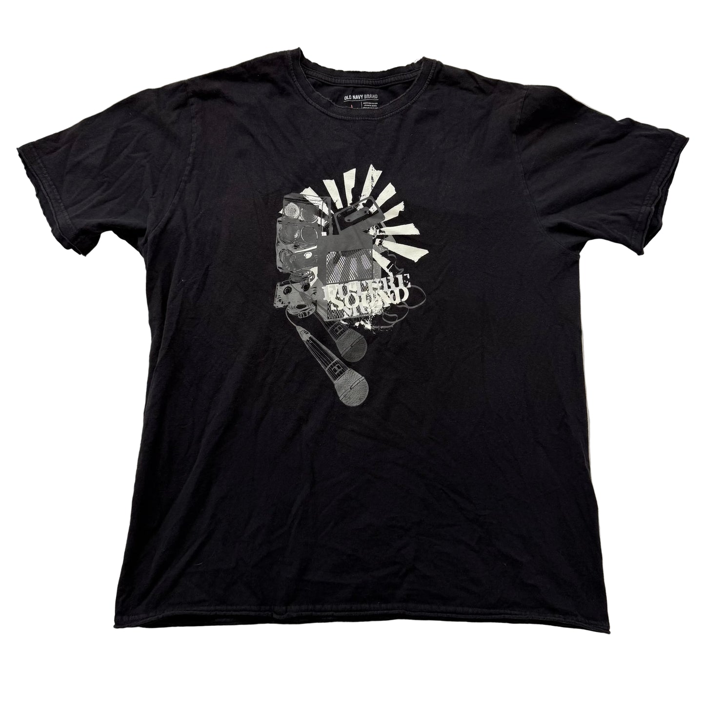 Old Navy Men's Faded Black Cotton T-Shirt Short Sleeves Graphic Tee Y2K Size L