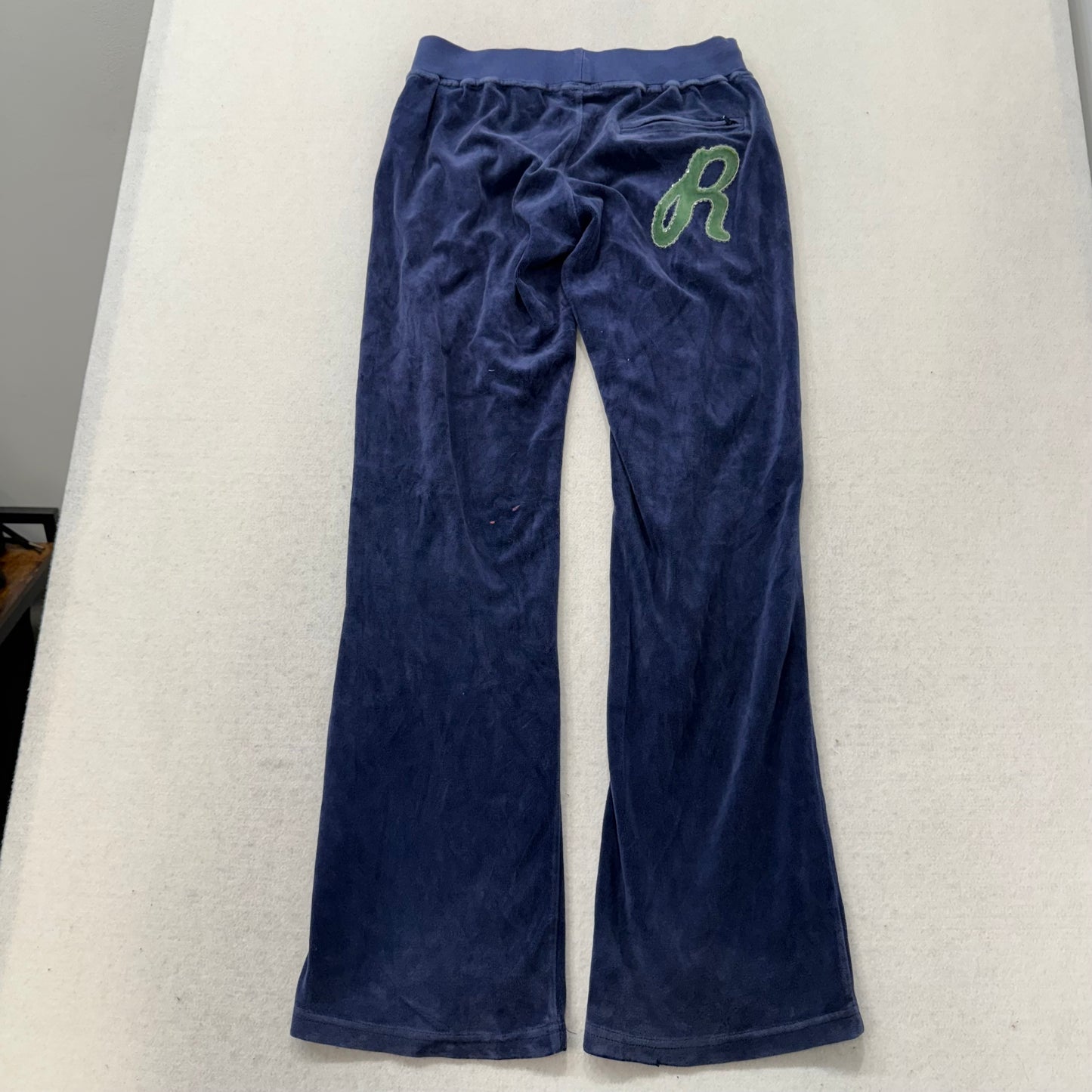 Rocawear Women’s Navy Flared Track Pants Embroidery Sequin Logo Low Rise Size S