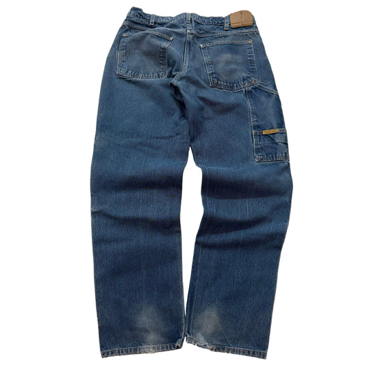 Vintage Prison Blues Men's Blue Denim Double Knee Carpenter Work Jeans Size 37