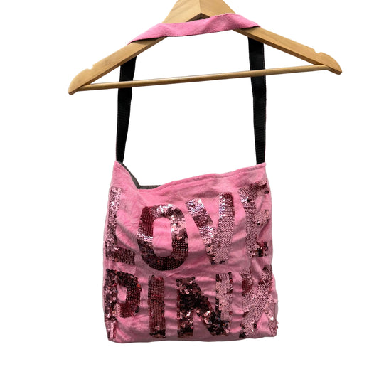 Victoria's Secret PINK Women's Pink Velour Sequin Logo Casual Shoulder Tote Bag