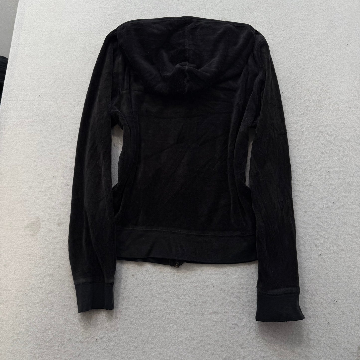 Vintage Juicy Couture Women's Black Velour Tracksuit Set Hoodie & Pant Size L/XL