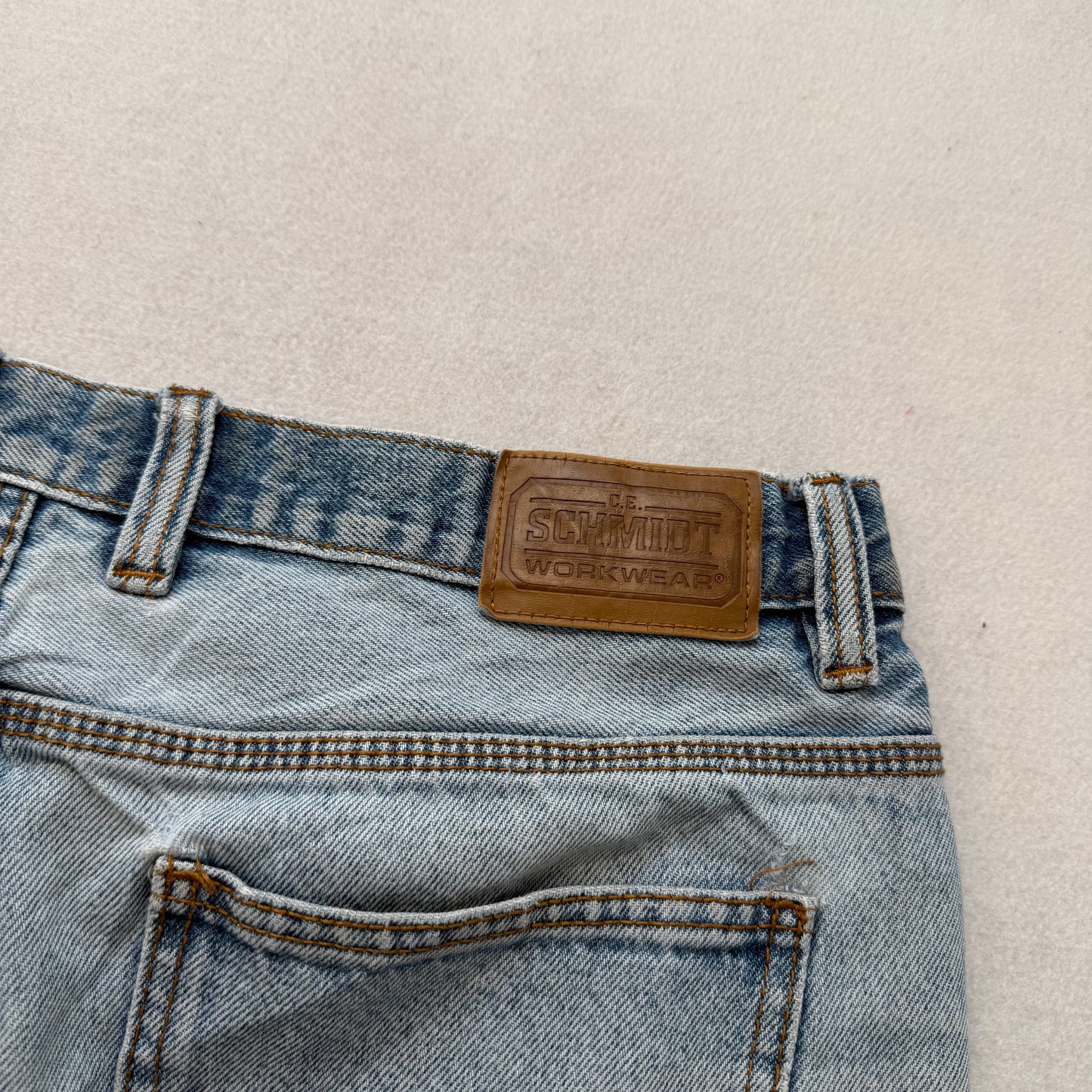 Schmidt Workwear Men's Blue Denim Baggy Carpenter Jeans Utility Pockets Size 36