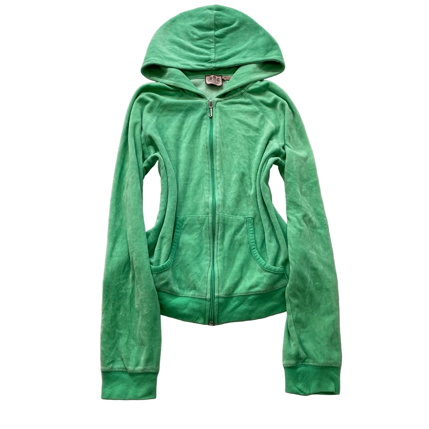 Vintage Juicy Couture Womens Green Velour Zip-Up Hoodie Loungewear Pocket Size L