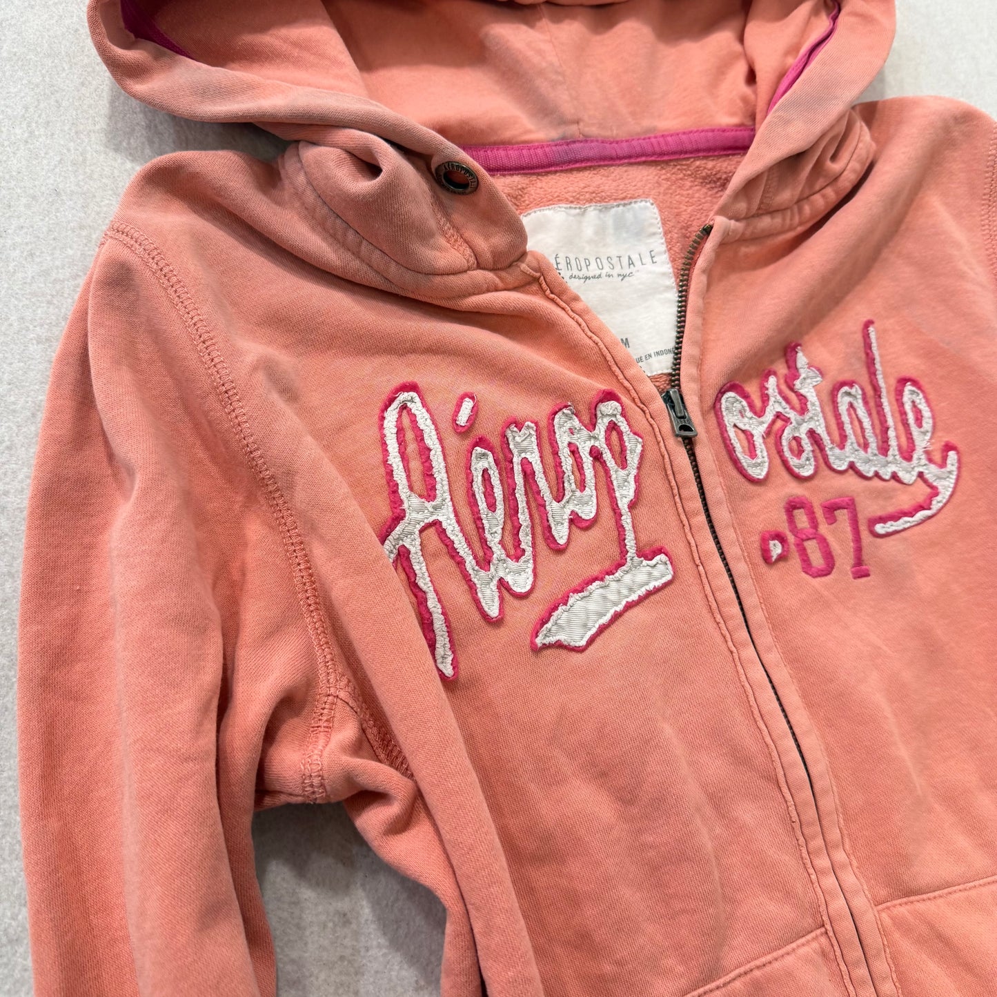 Aeropostale Salmon Pink Full Zip Hoodie Jacket Appliqué Logo Size M