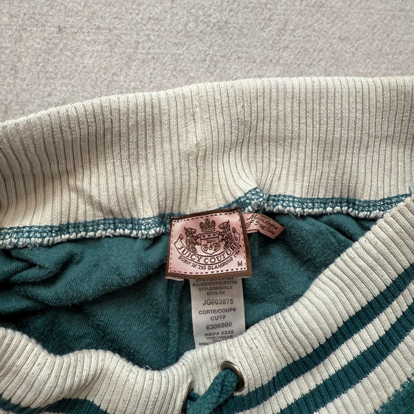 Juicy Couture Women's Green Velour Flare Track Pants Striped Waist Casual Size M