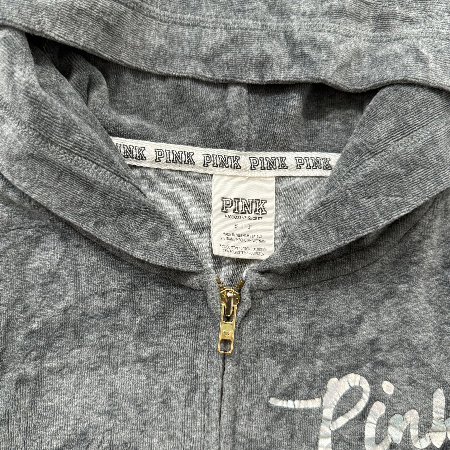 Victoria's Secret PINK Women's Grey Velour Tracksuit Set Hoodie & Pants Size S