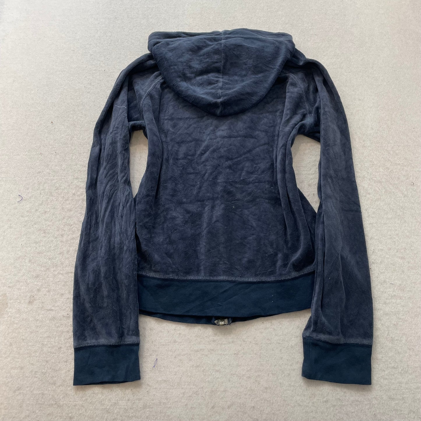 Juicy Couture Women Navy Velour Tracksuit Sets Hoodie & Pant Graphic Logo Size M