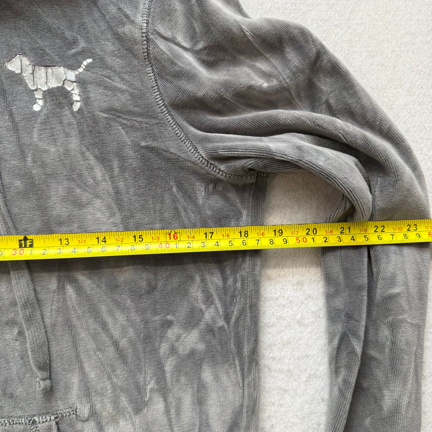 PINK Victoria's Secret Women's Charcoal Velour Zip Up Hoodie Graphic Logo Size L