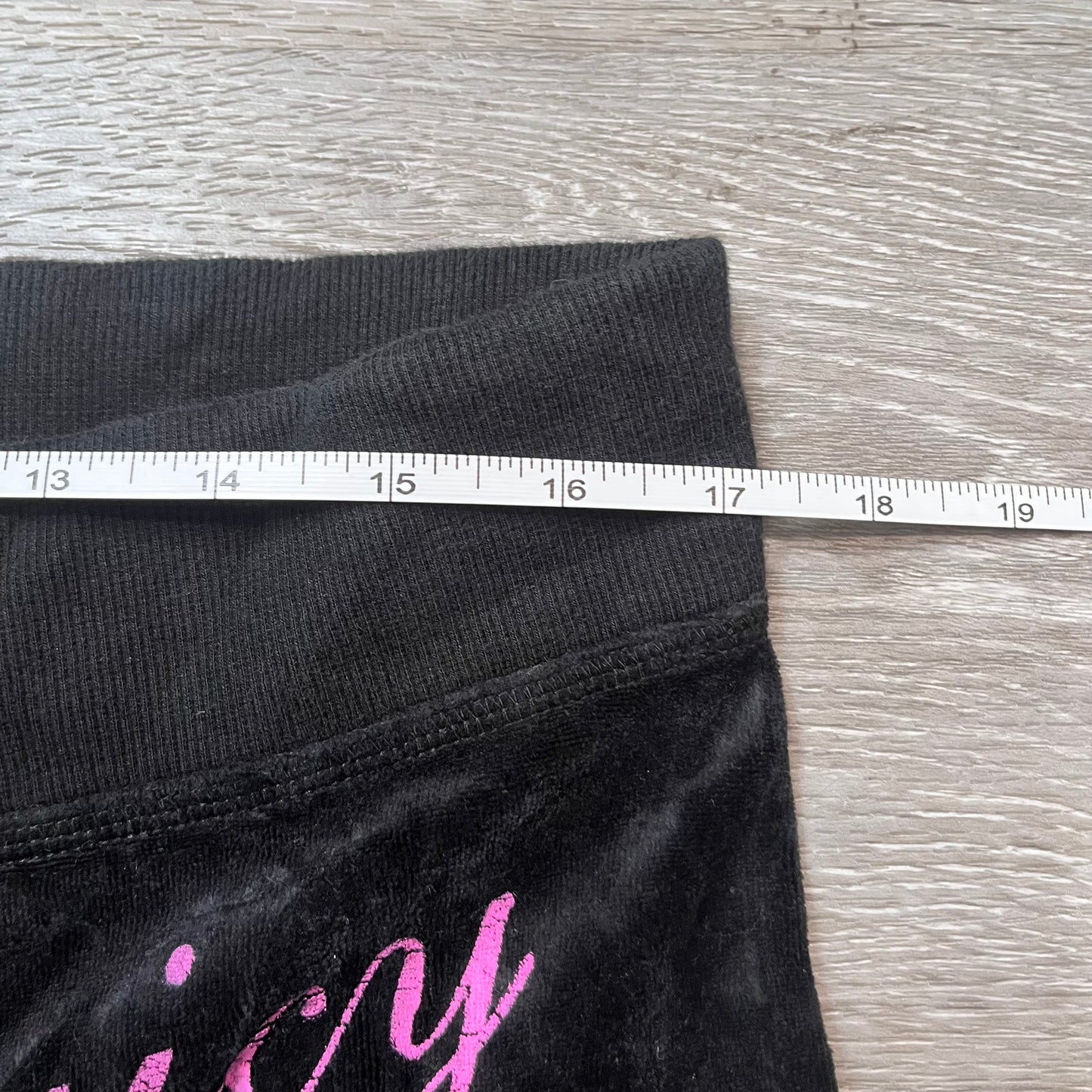 Vintage Juicy Couture Women's Jet Black Velour Wide Leg Track Pant Logo Size L