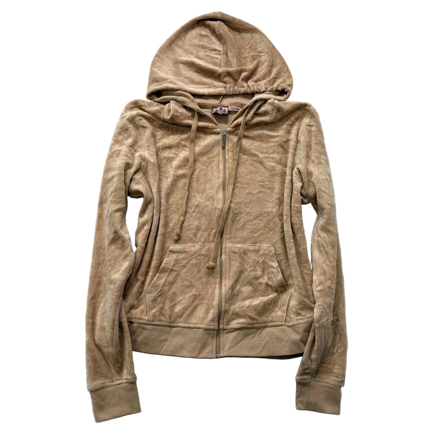 Vintage Juicy Couture Womens Camel Velour Zip Up Hoodie Loungewear Preppy Size L