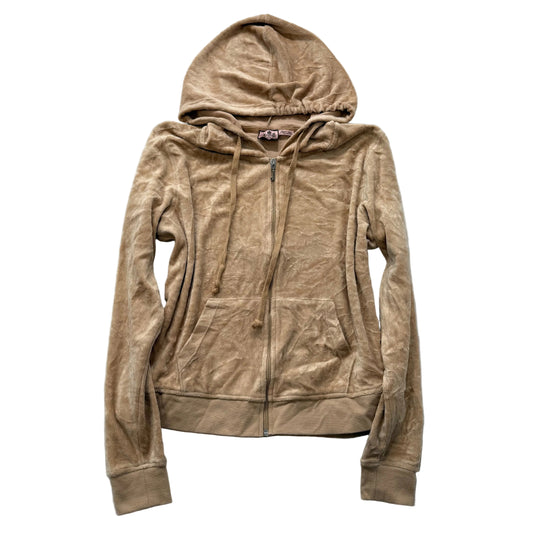 Vintage Juicy Couture Womens Camel Velour Zip Up Hoodie Loungewear Preppy Size L