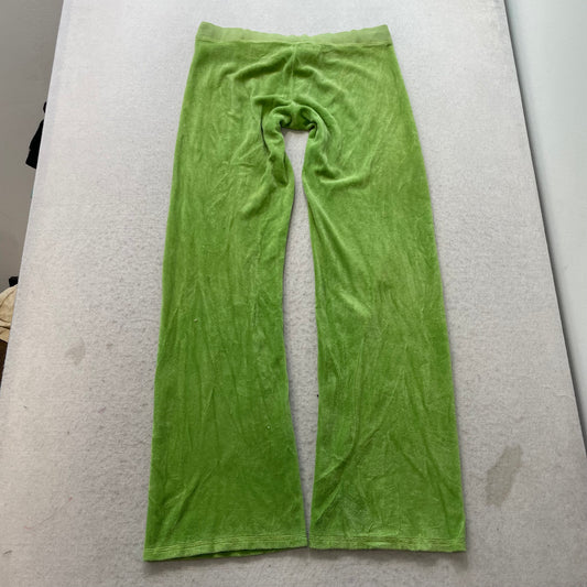 2003 Vintage Juicy Couture Women's Apple Green Terry Cloth Flared Track Pant - S