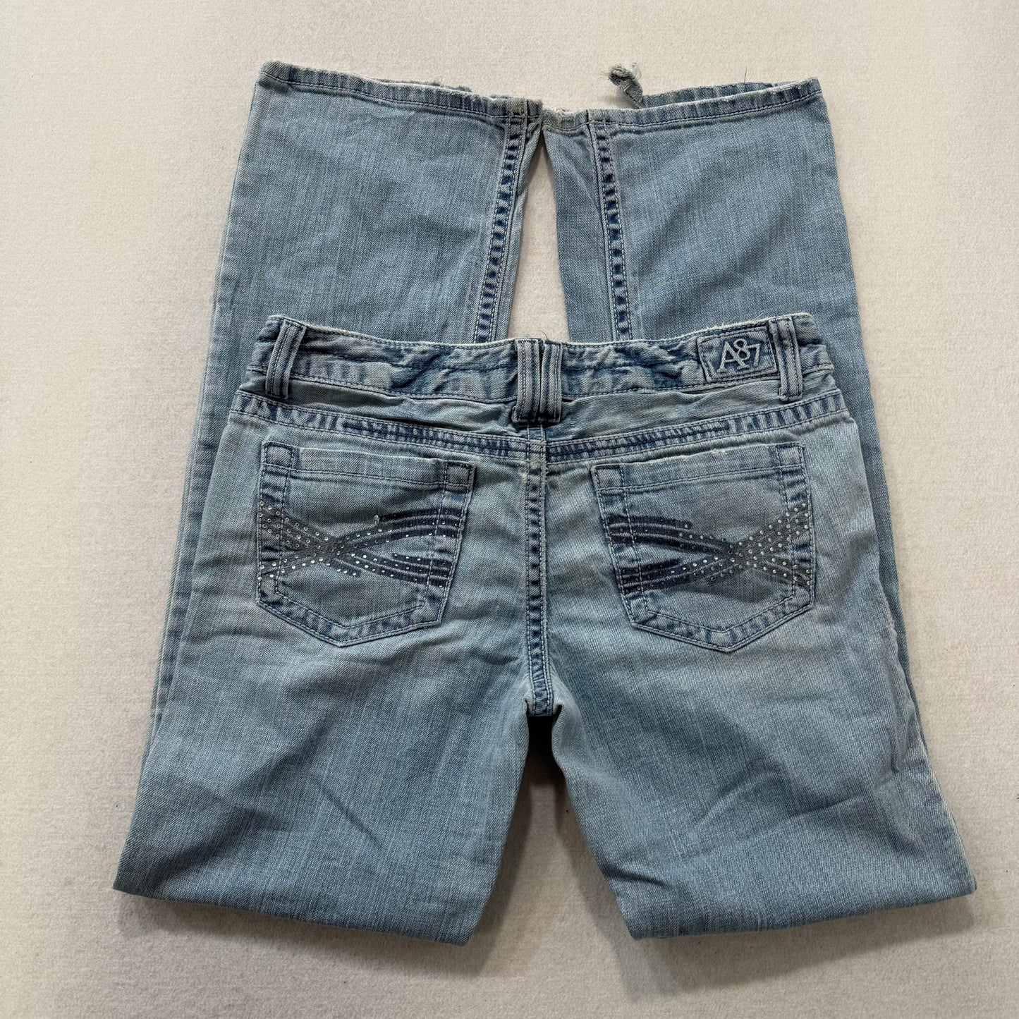Aeropostale Light Blue Chelsea Skinny Bootcut Jeans Rhinestone Pockets Size M