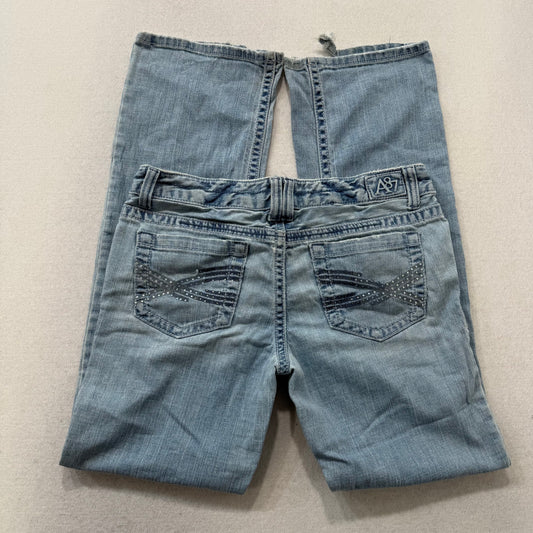 Aeropostale Light Blue Chelsea Skinny Bootcut Jeans Rhinestone Pockets Size M