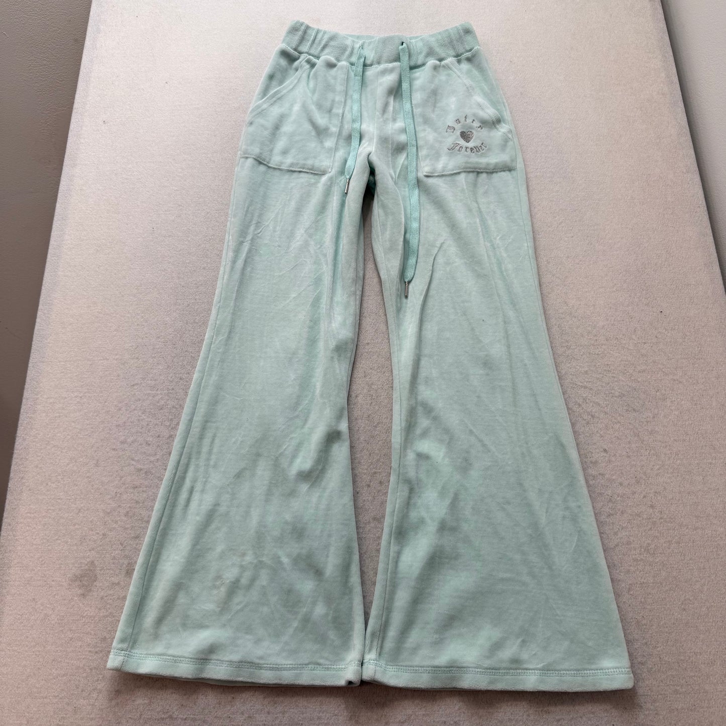 Juicy Couture Forever 21 Women's Mint Velour Flared Track Pant Rhinestone Size S