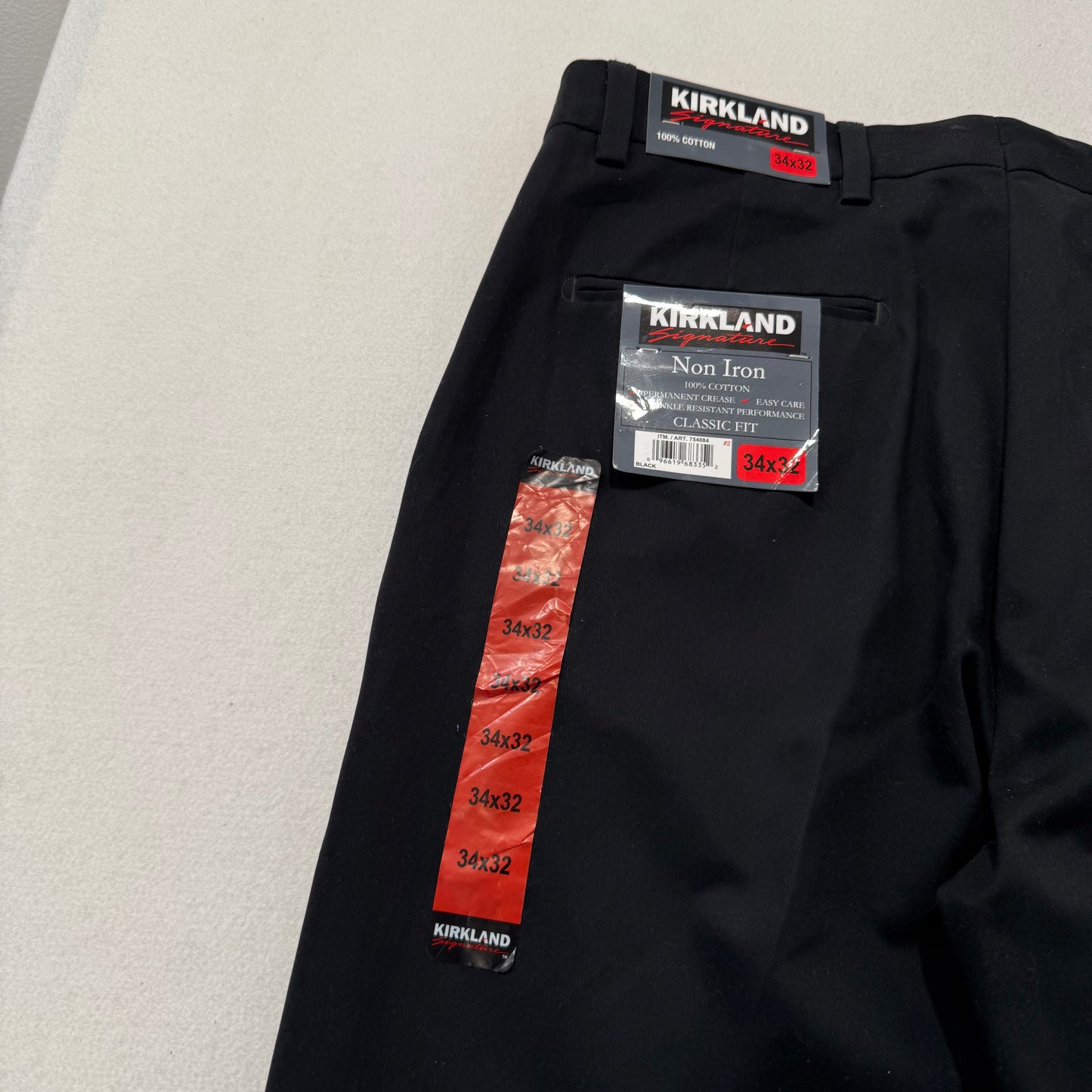 Kirkland Signature Men's Black Cotton Classic Fit Non Iron Chino Pants Size 34