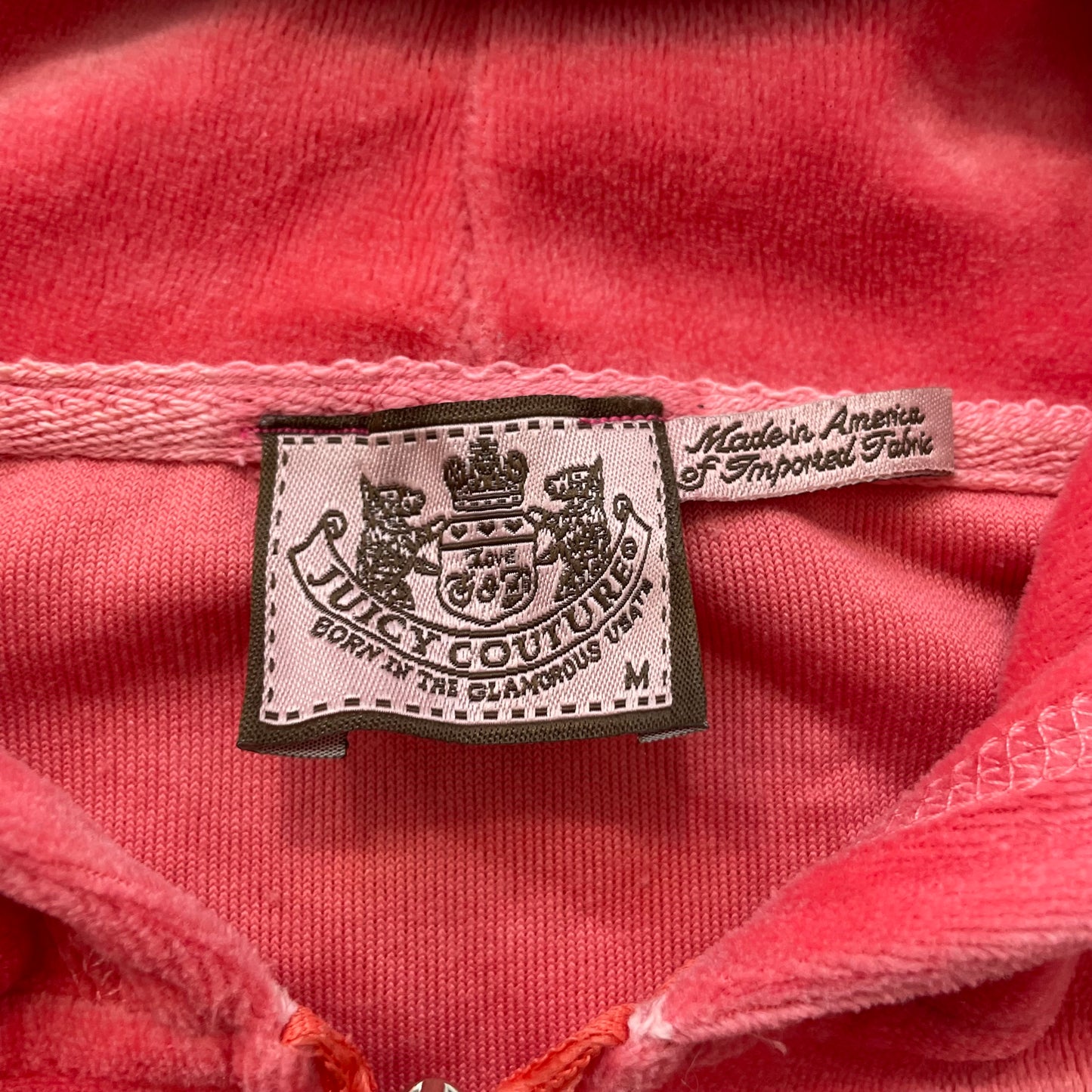 Juicy Couture Womens Coral Velour Zip-Up Hoodie Butterfly Graphic Pockets Size M
