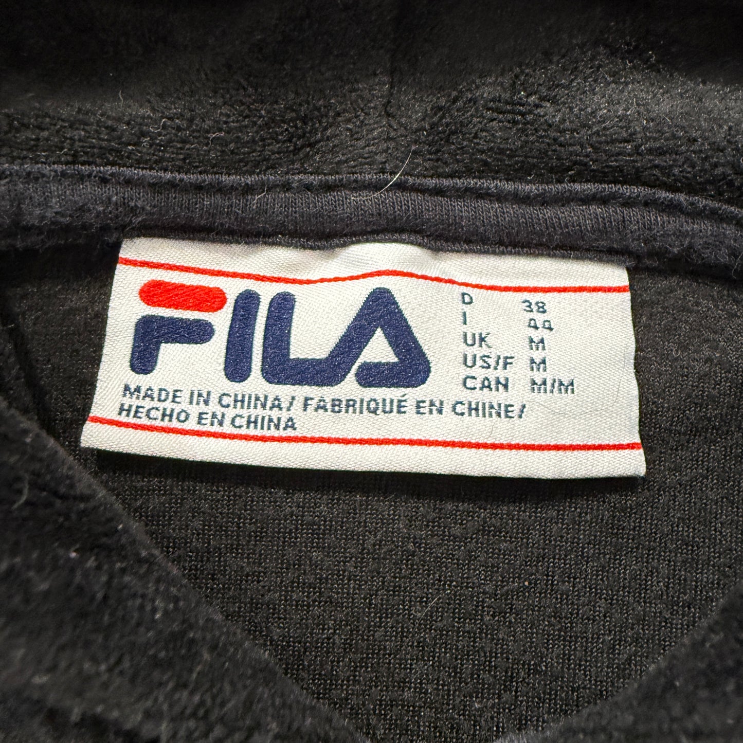 Fila Womens Black Fleece Hoodie Quarter Zip Logo Pullover Long Sleeve Top Size M