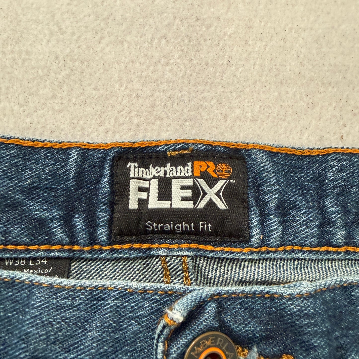 Timberland Pro FLEX Mens Blue Straight Fit Denim Jeans Zip-Fly Classic - W38xL34