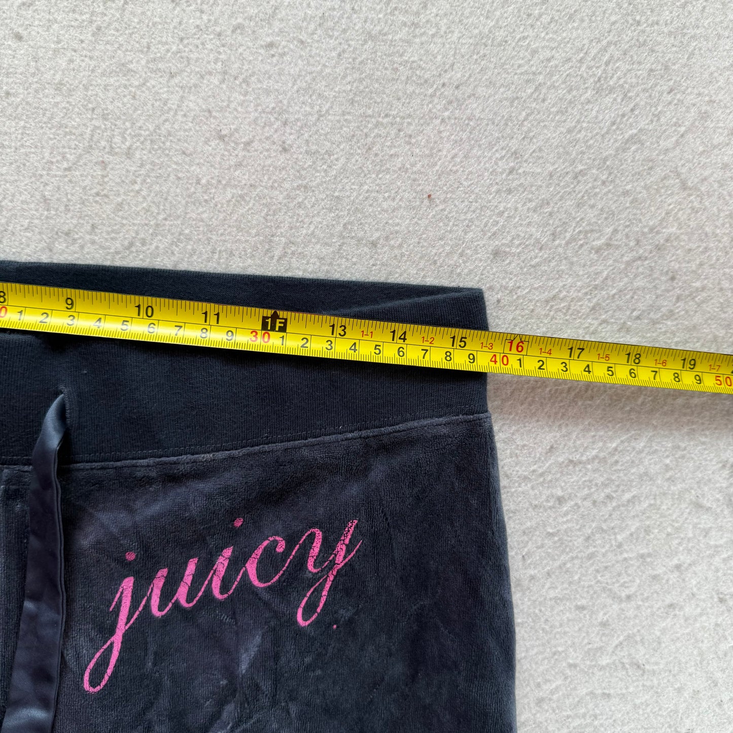 Vintage Juicy Couture Women Navy Velour Flared Track Pant Drawstring Logo Size L