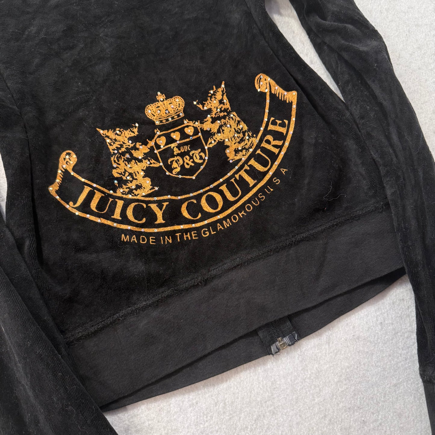 2003 Juicy Couture “Scottie Dog” Black Velour Tracksuit Set Hoodie & Pant Size M