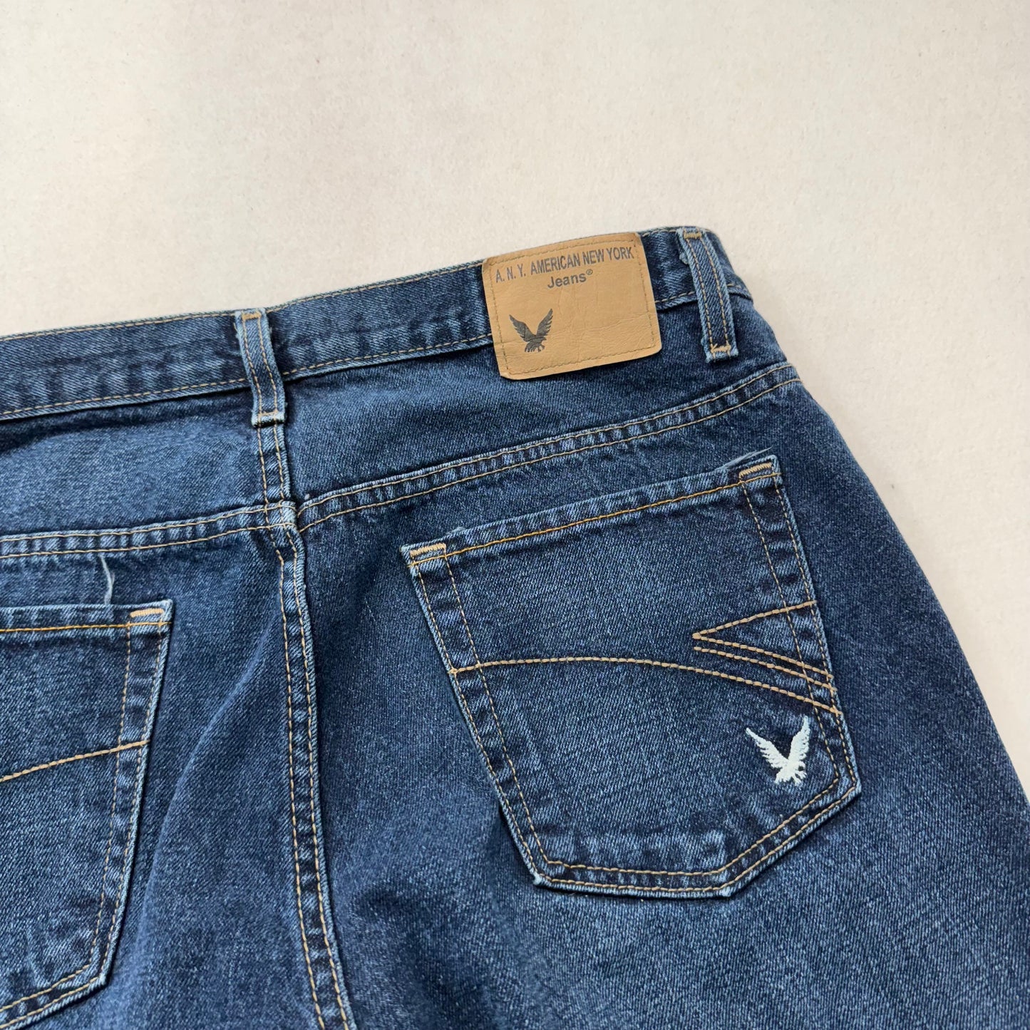 American New York Mens Dark Indigo Denim Straight Leg Jeans 5-Pocket Waist 34